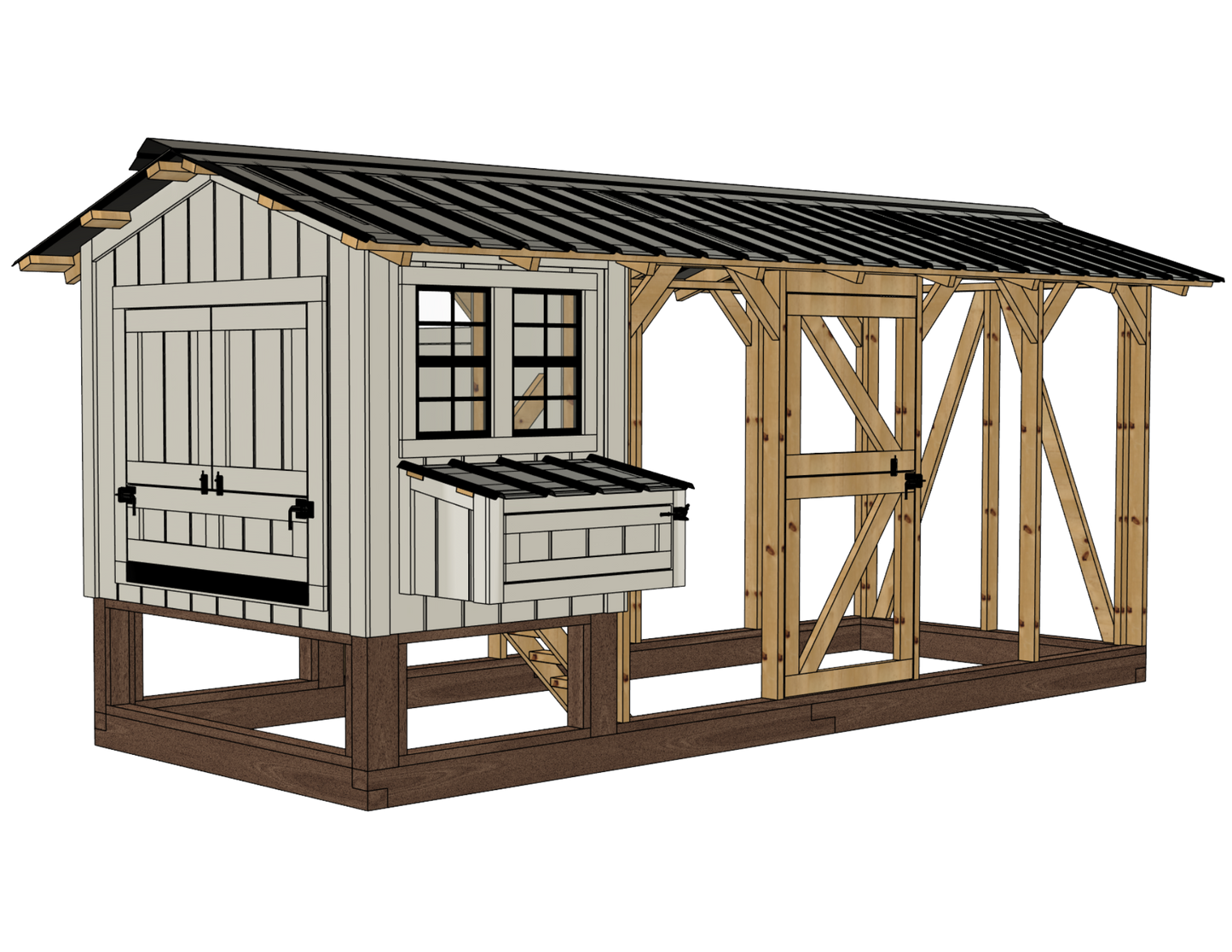 white chicken coop and run
