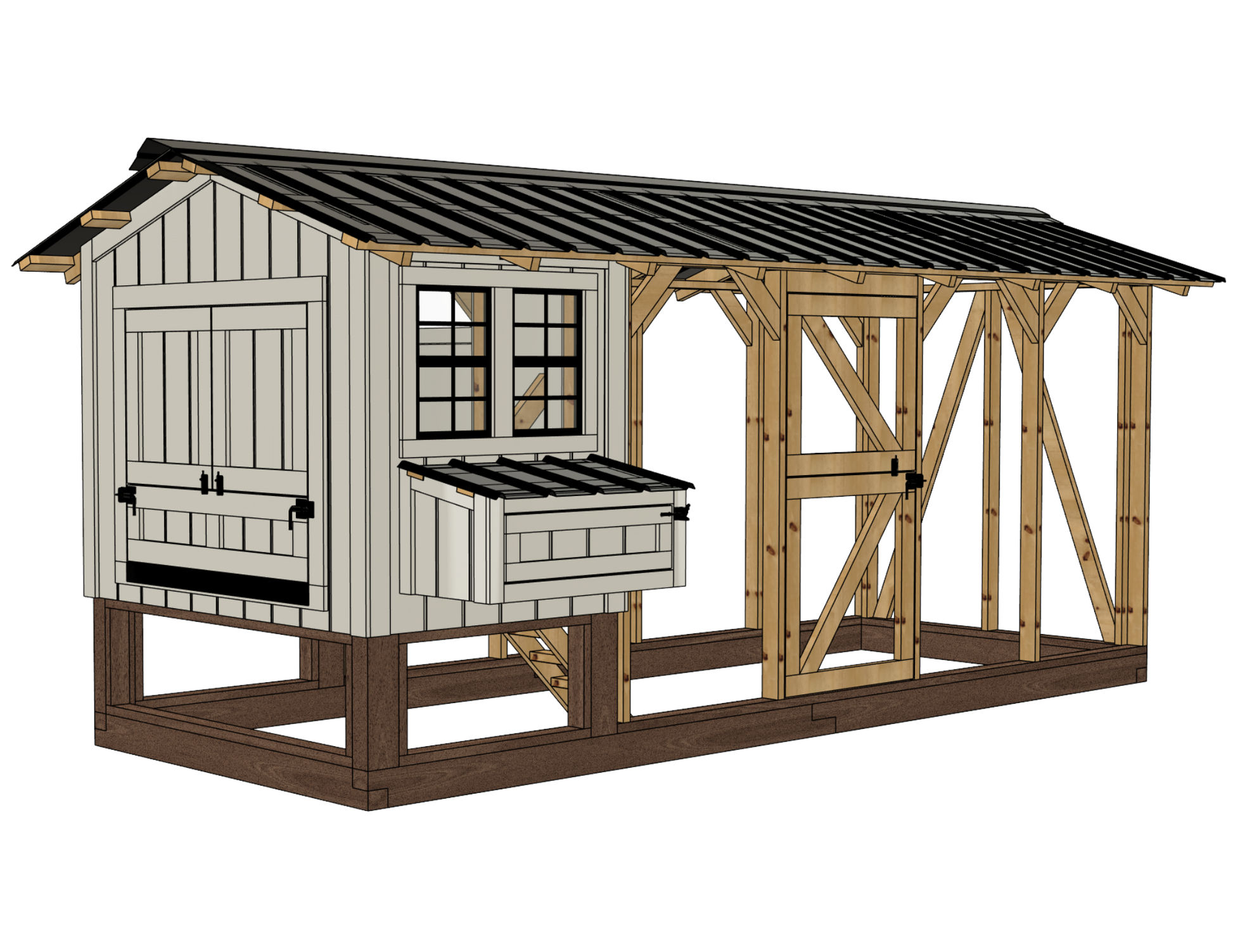 white chicken coop and run