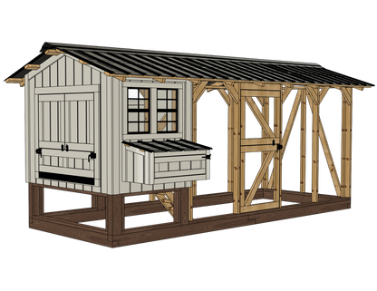 white chicken coop and run